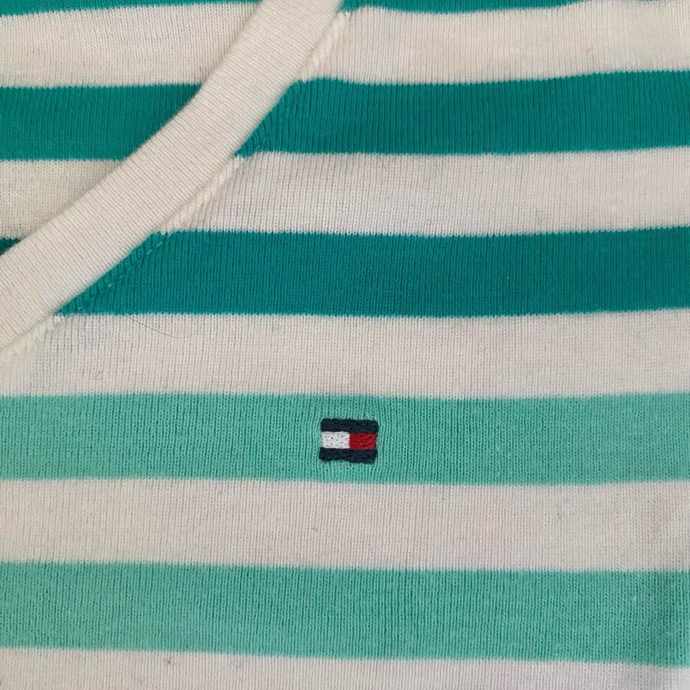Tommy Hilfiger Turquoise and White Striped Tshirt